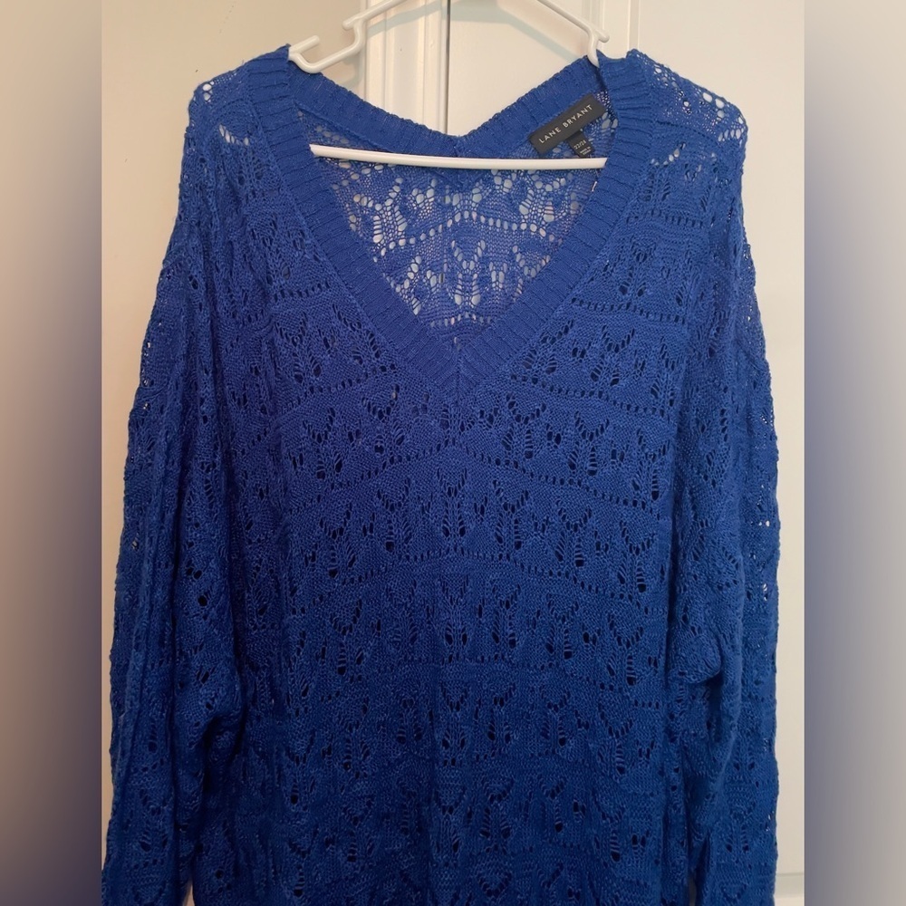 NWT Plus Size Lane Bryant Crochet Knit Sweater Royal Blue, 22W/24W, Beach Vacay - Picture 2 of 10
